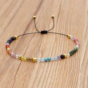 Natural Stone Tourmaline Crystal Luck Tibetan Beaded Healing Women Men Bracelet